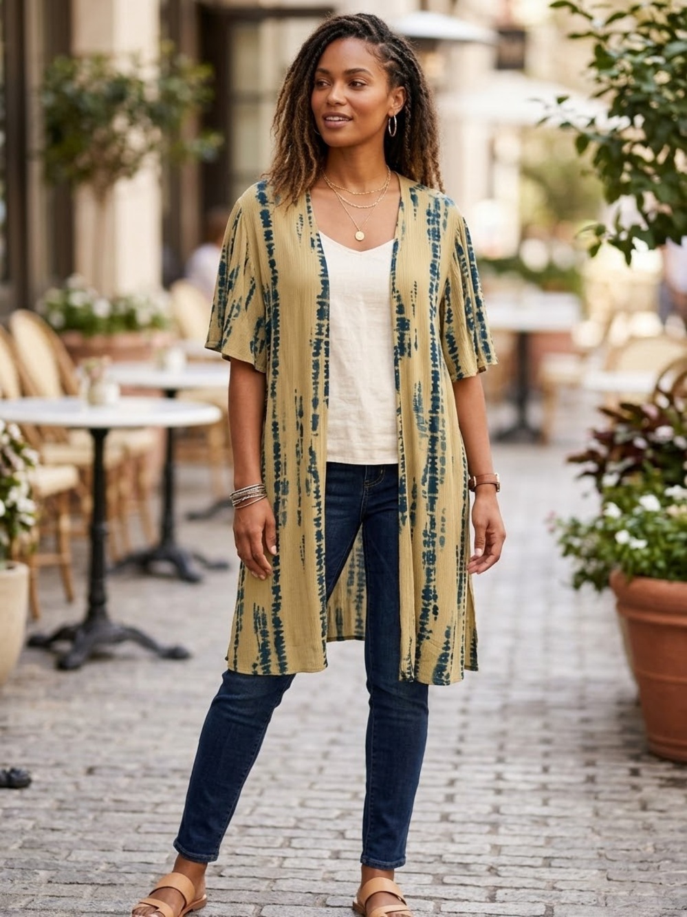 Maurice’s Boho Tie Dye Kimono Duster Cardigan Short Sleeve Long Cover Up M